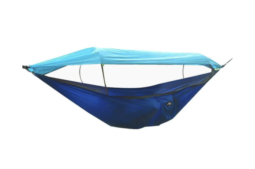 A hammock with a mosquito net and sun-shade 